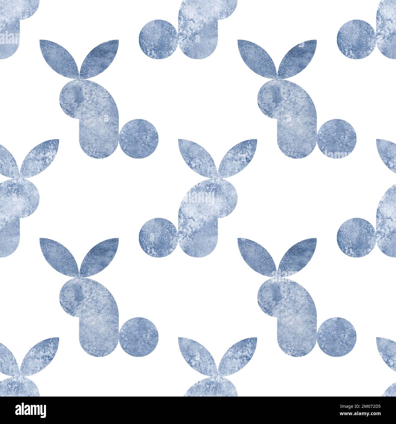 Watercolor navy blue rabbit silhouette seamless pattern on white ...