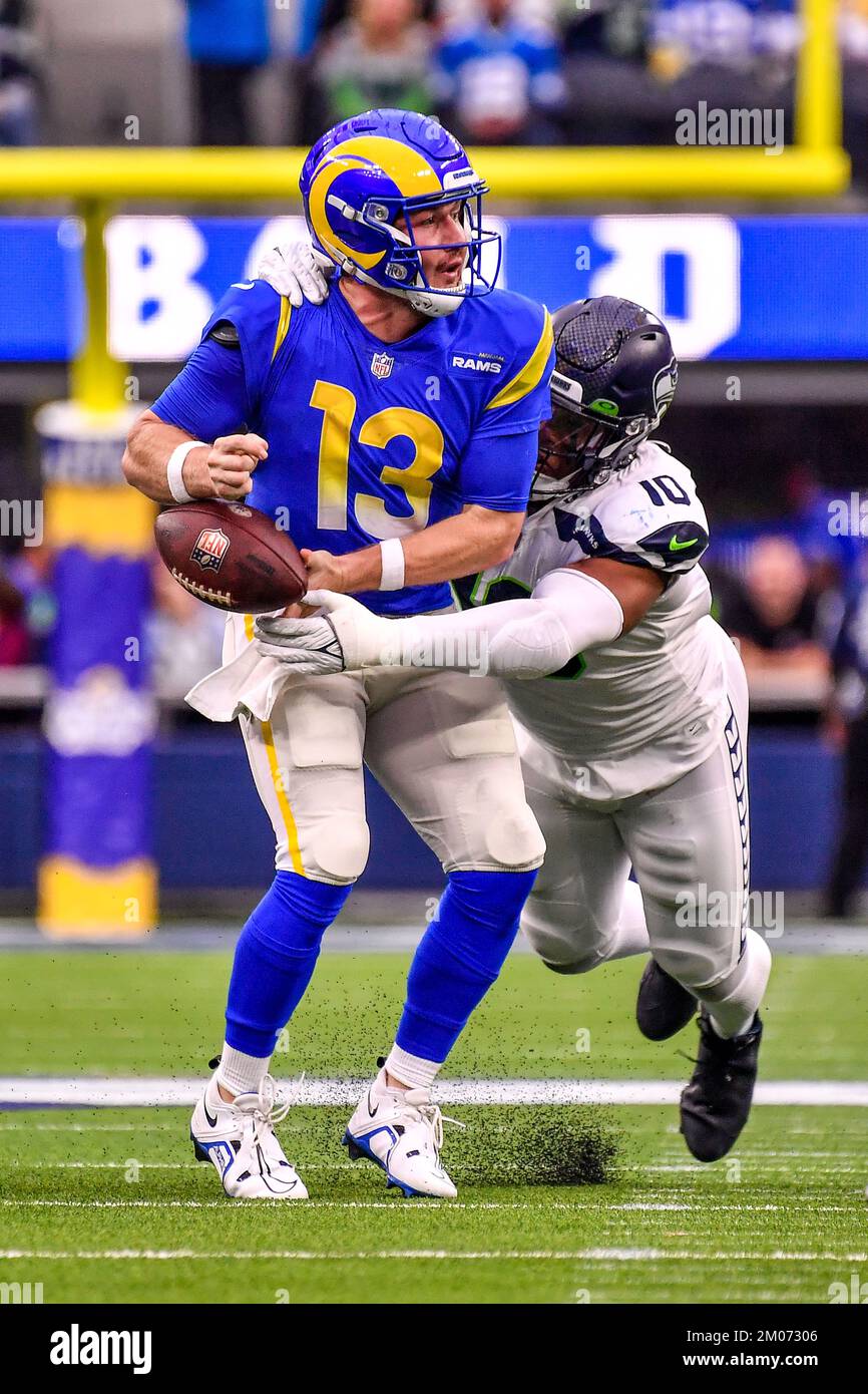 Seattle Seahawks linebacker Uchenna Nwosu lines up on defense during an NFL  football game against the New Orleans Saints in New Orleans, Saturday, Oct.  8, 2022. (AP Photo/Derick Hingle Stock Photo - Alamy