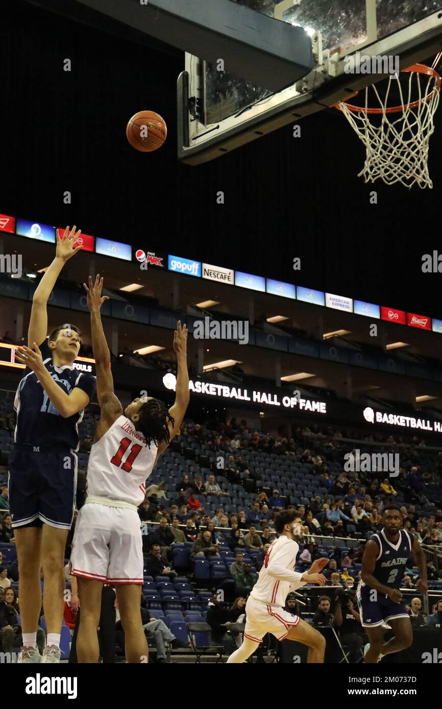 London, UK. 04th Dec, 2022. Milos Nenadic of University of Maine on the ball during the London Showcase of the Basketball Hall of Fame at the o2 Arena, London, England on 4 December 2022. Photo by Joshua Smith. Editorial use only, license required for commercial use. No use in betting, games or a single club/league/player publications. Credit: UK Sports Pics Ltd/Alamy Live News Stock Photo