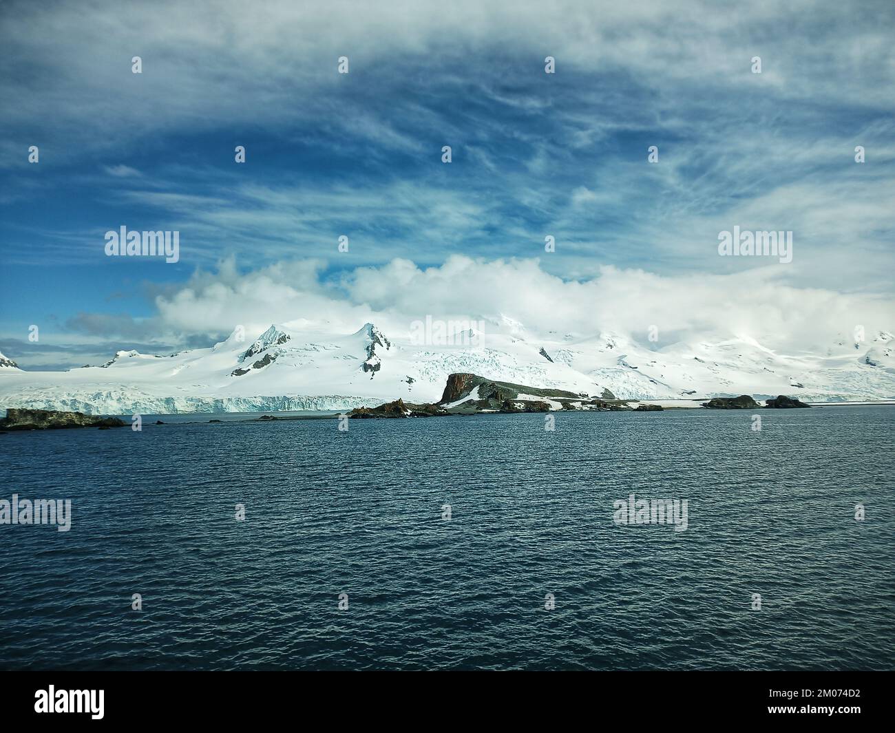 Half moon island,antarctica,antartica,antarctic peninsula,ice filled mountains in antarctica,antarctica landscape,climate change in antarctica,ice Stock Photo