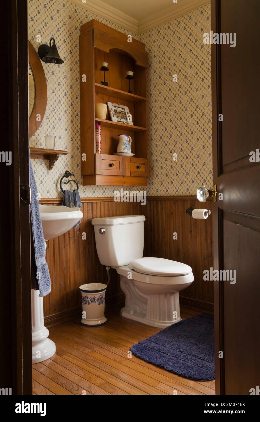 Bathroom with antique furnishings on upstairs floor inside 1998 replica