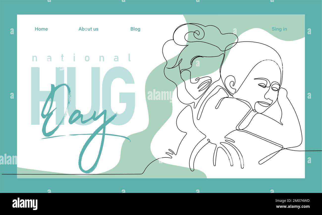 Single hand drawn outline continuous of Web banner or landing page with a concept hug day and happy family relationship. Vector colorful illustration. Vector illustration Stock Vector