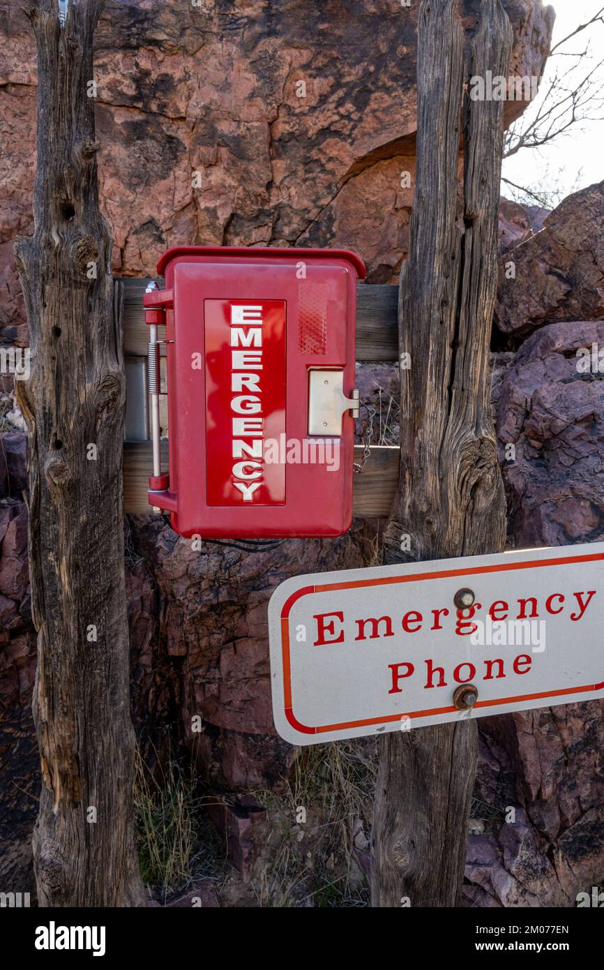 Emergency Phone Box On South Kaibab Trail in the Grand Canyon Stock