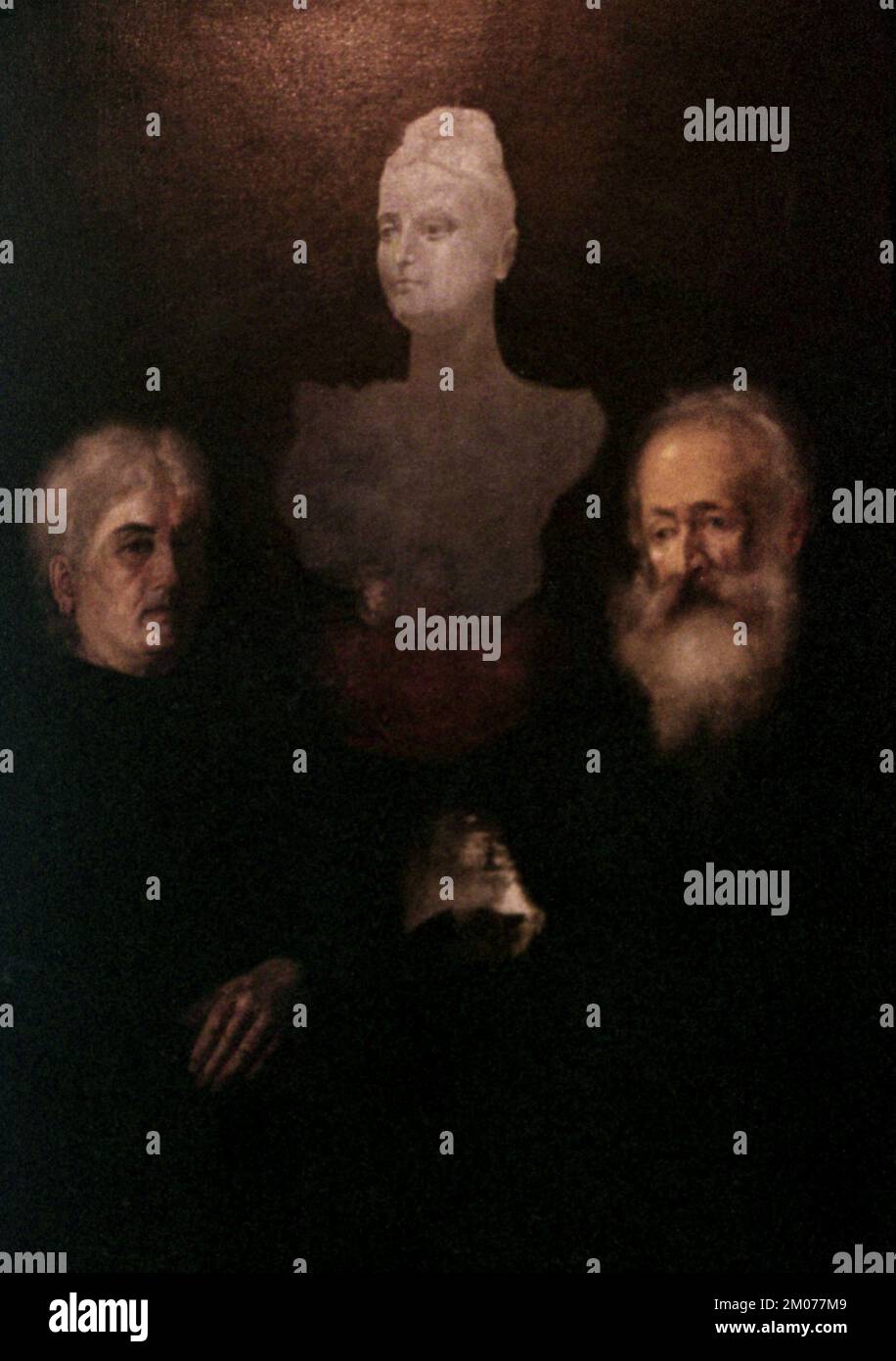 Câmpina, Prahova County, Romania, approx. 2000. Painting displayed inside the Iulia Hasdeu Castle, depicting a bust of Iulia and her grieving parents. Stock Photo