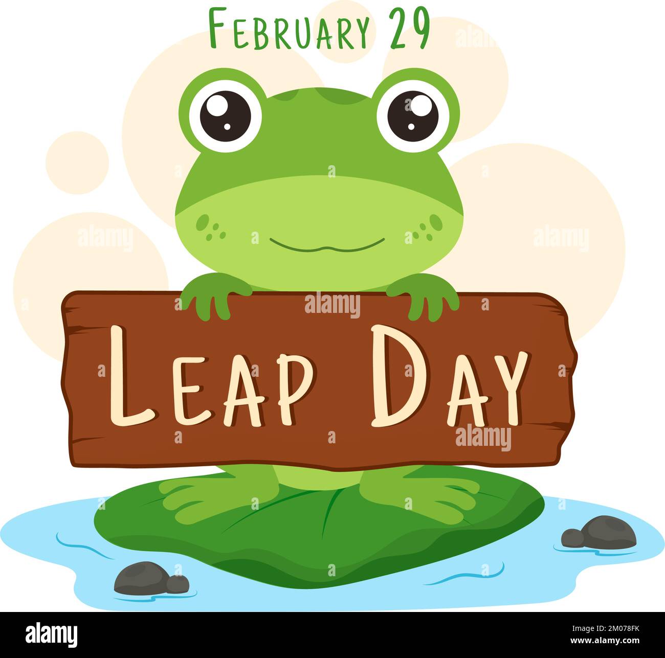 Happy Leap Day on 29 February with Cute Frog in Flat Style Cartoon Hand