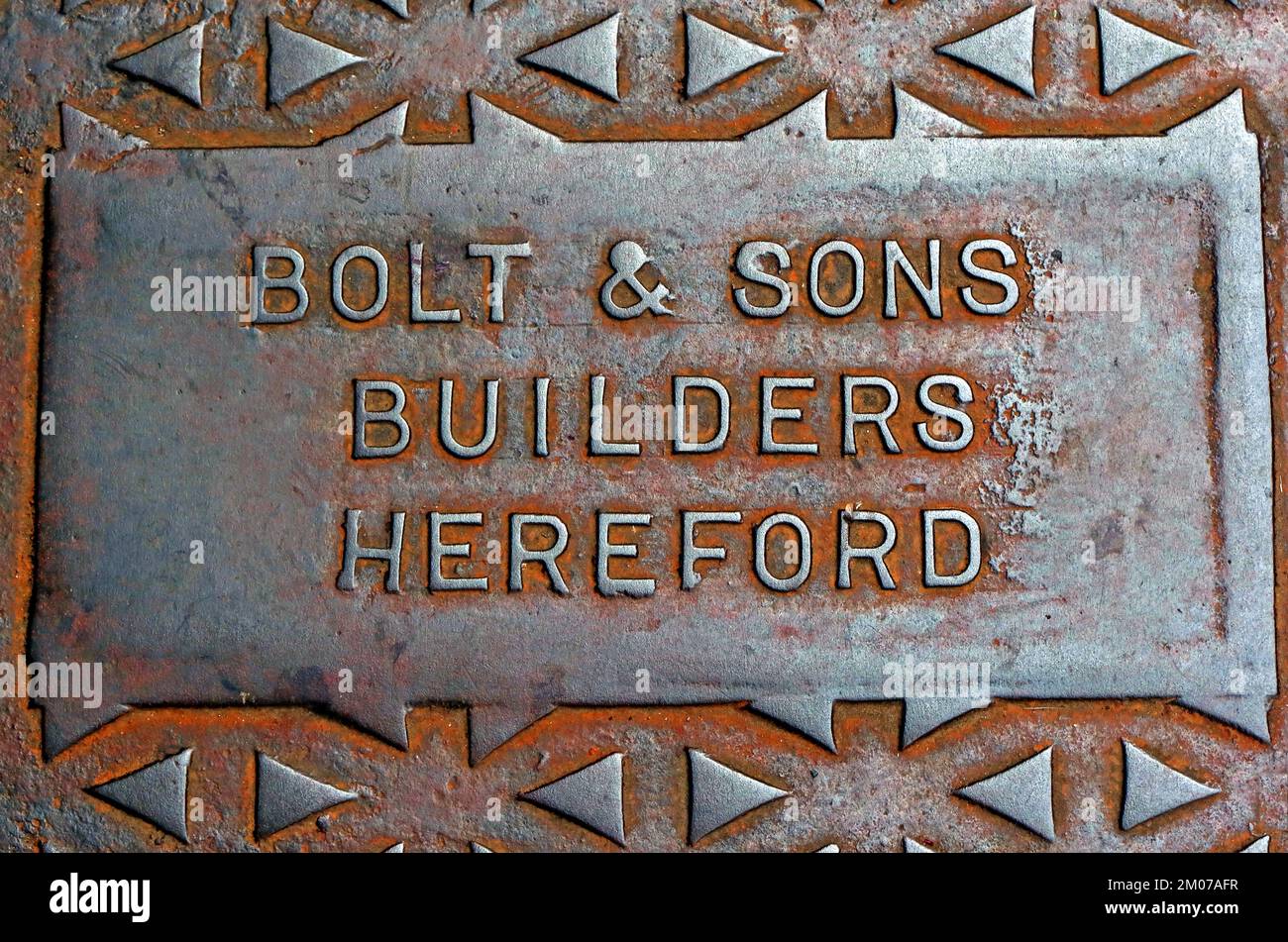 Ironwork grid, Bolt & Sons, Builders, Hereford Stock Photo