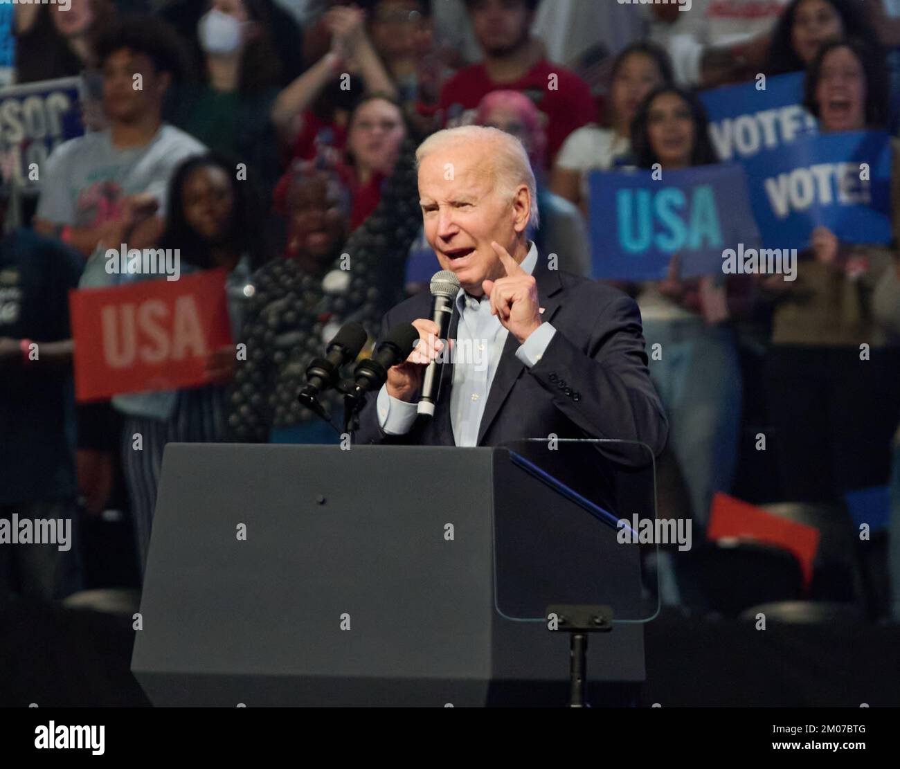 PHILADELPHIA, PA, USA - NOVEMBER 05, 2022: President Joe Biden speaks at a Campaign Rally at the Liacouras Center at Temple University. Stock Photo