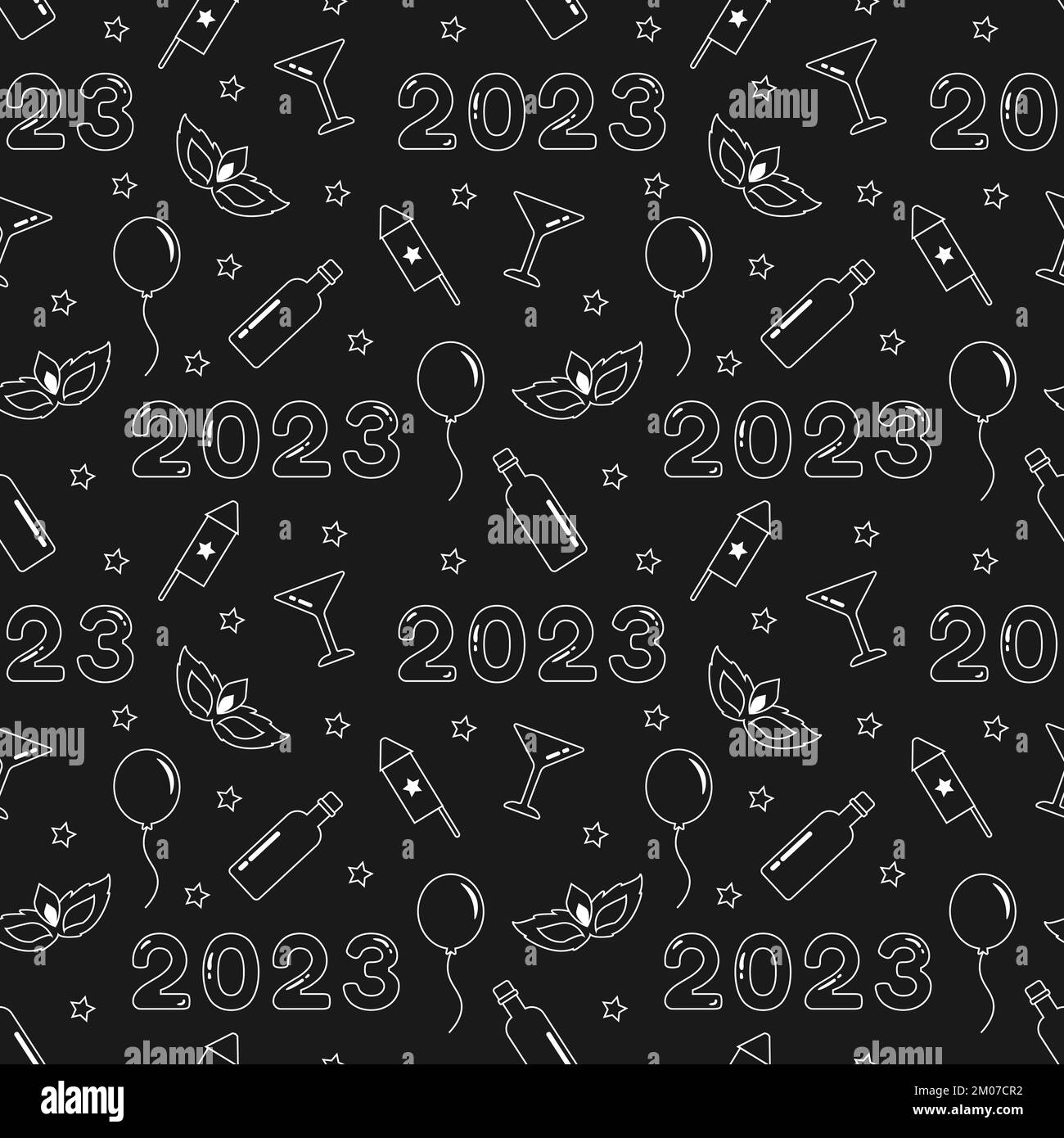 Happy New Year 2023 Seamless Pattern Design with Decoration in Template Hand Drawn Cartoon Flat Illustration Stock Vector