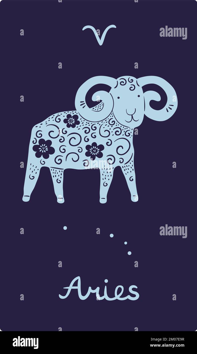 Zodiac sign card. Astrological symbol. Patterned silhouette animal