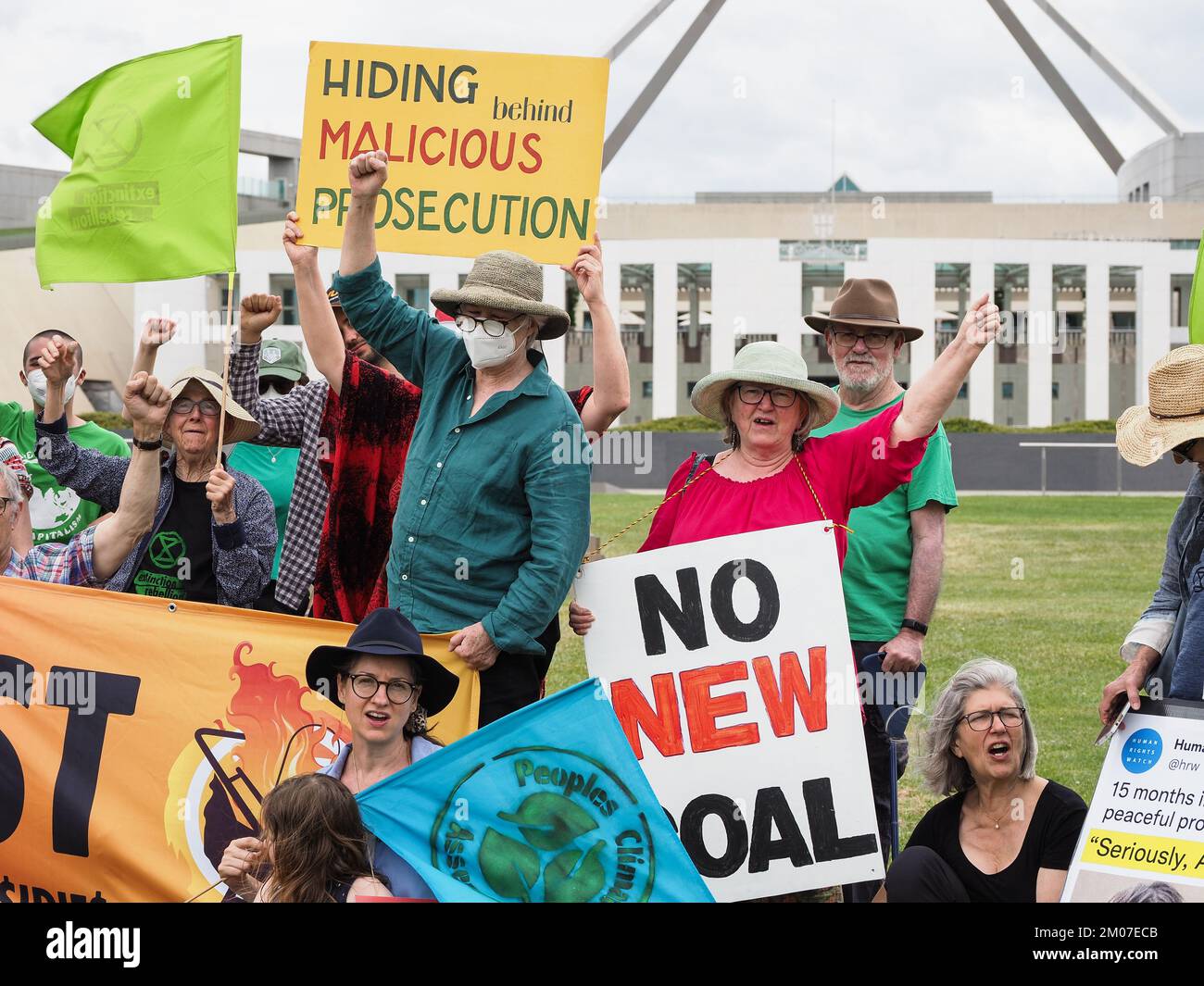 Canberra, Australia. 05th Dec, 2022. Climate protesters from a range of organisations rallied in front of Parliament House to protest the draconian sentence of 15 months prison given to Violet Coco for blocking Sydney Harbour Bridge. Credit: Leo Bild/Alamy Live News Stock Photo