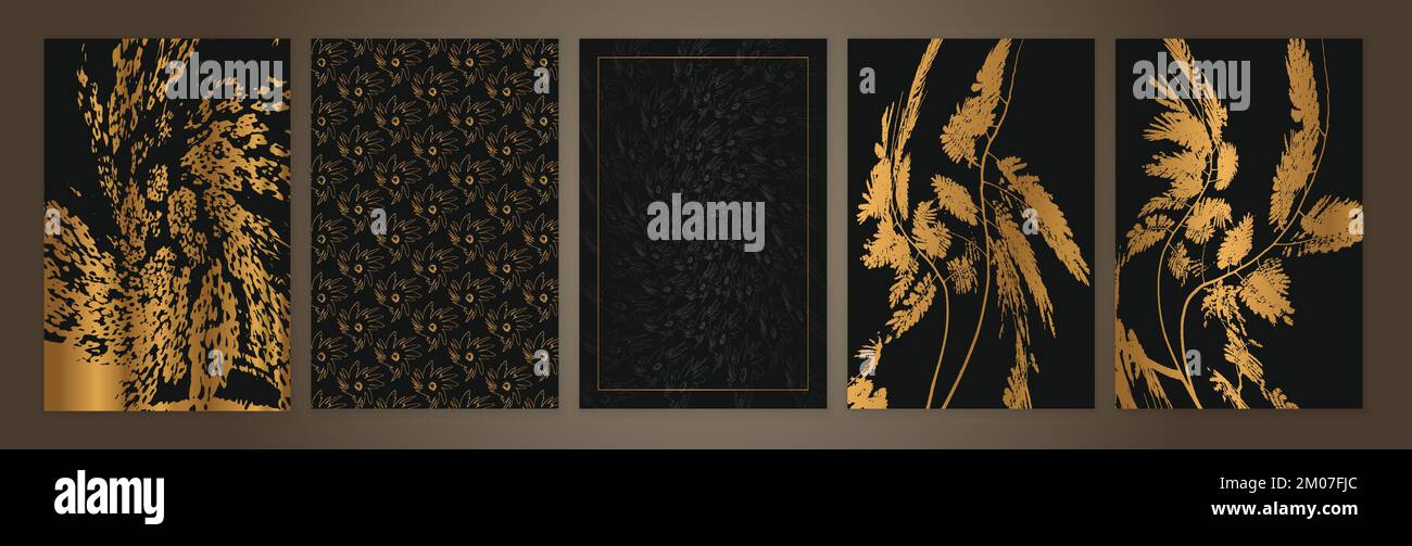 Elegant Black Gold Floral Background. Texture Set Stock Vector Image ...