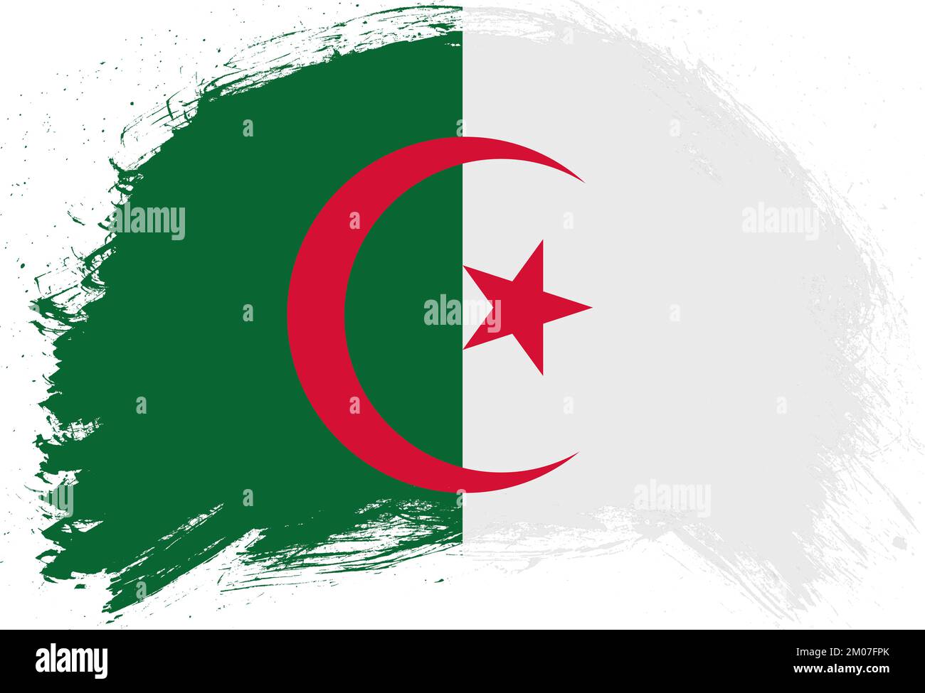 Distressed stroke brush painted flag of algeria on white background Stock Photo