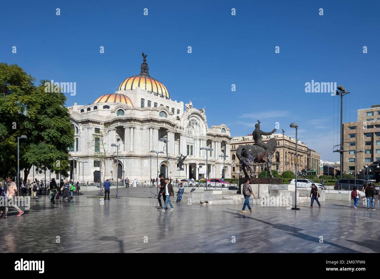 Architectural detail of the Palacio de Bellas Artes (Palace of Fine Arts), a prominent cultural center in Mexico City located in the city center Stock Photo