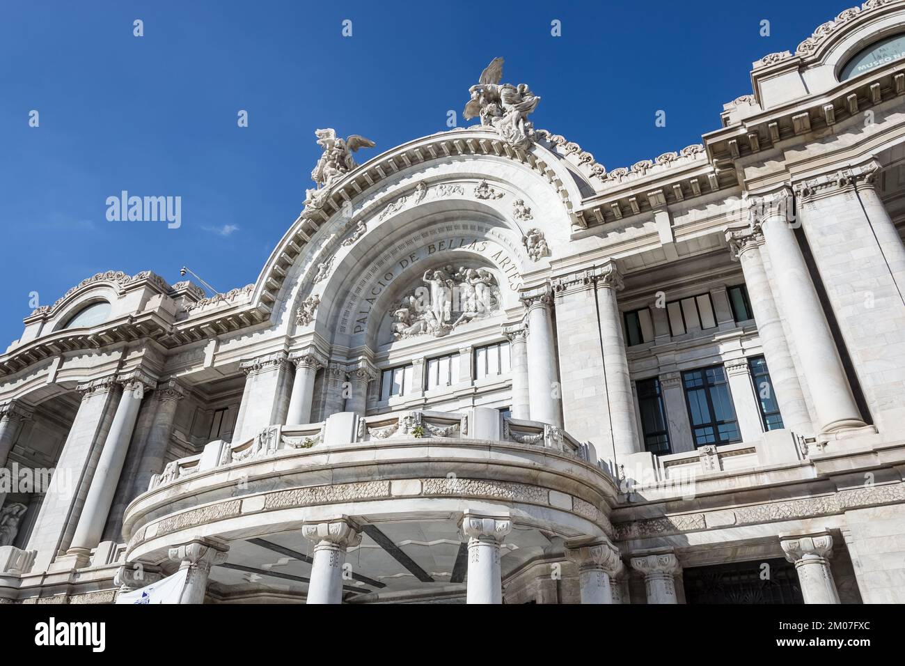 Architectural detail of the Palacio de Bellas Artes (Palace of Fine Arts), a prominent cultural center in Mexico City located in the city center Stock Photo