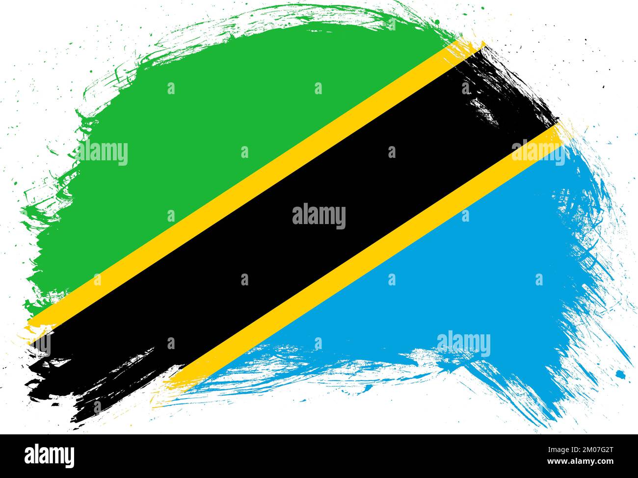 Distressed stroke brush painted flag of tanzania on white background ...