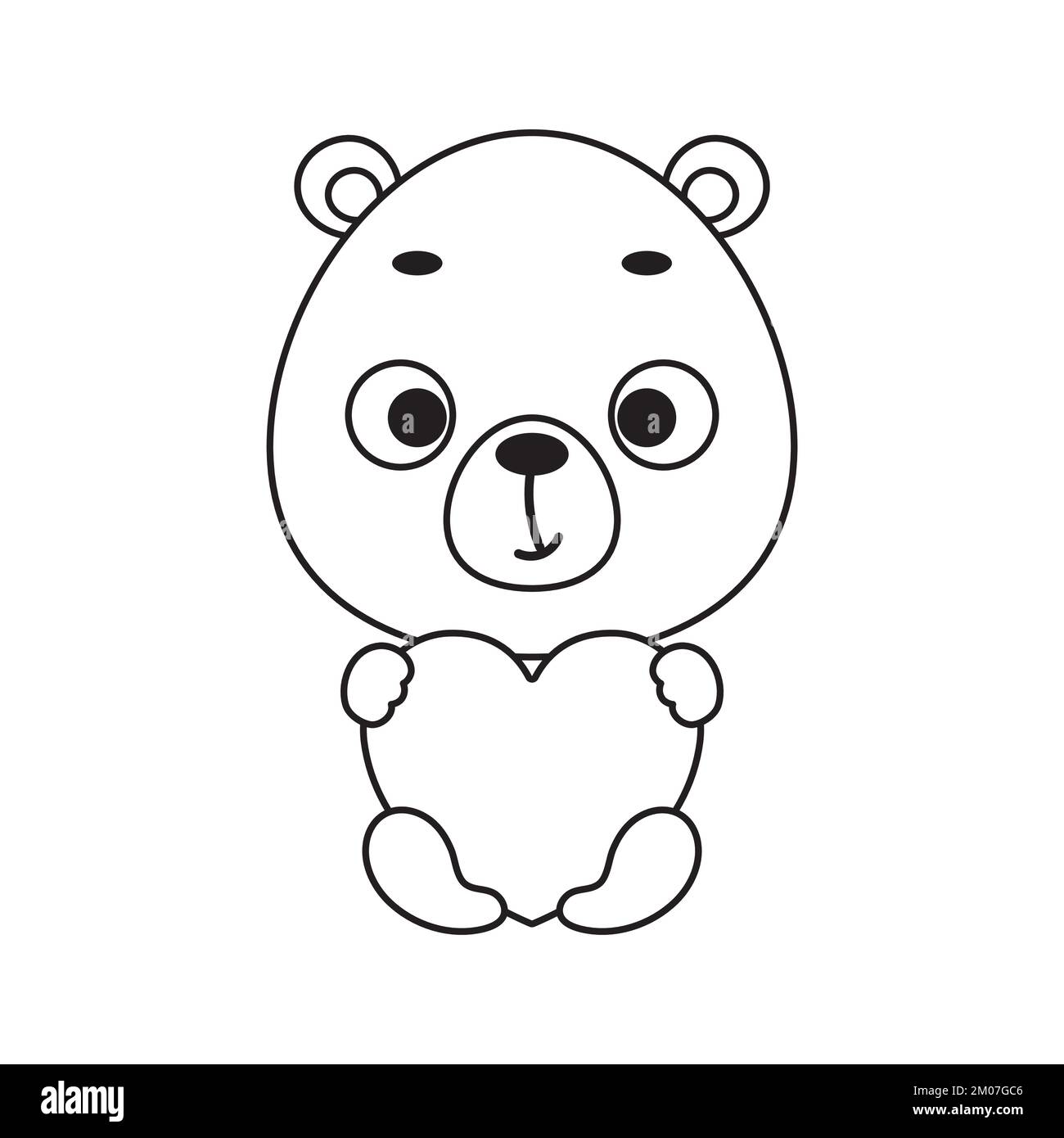 Coloring page cute little bear holds heart. Coloring book for kids