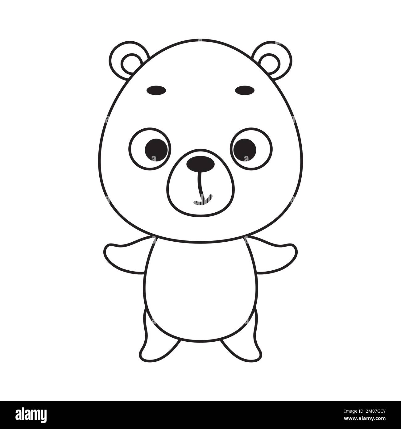 Coloring page cute little bear. Coloring book for kids. Educational