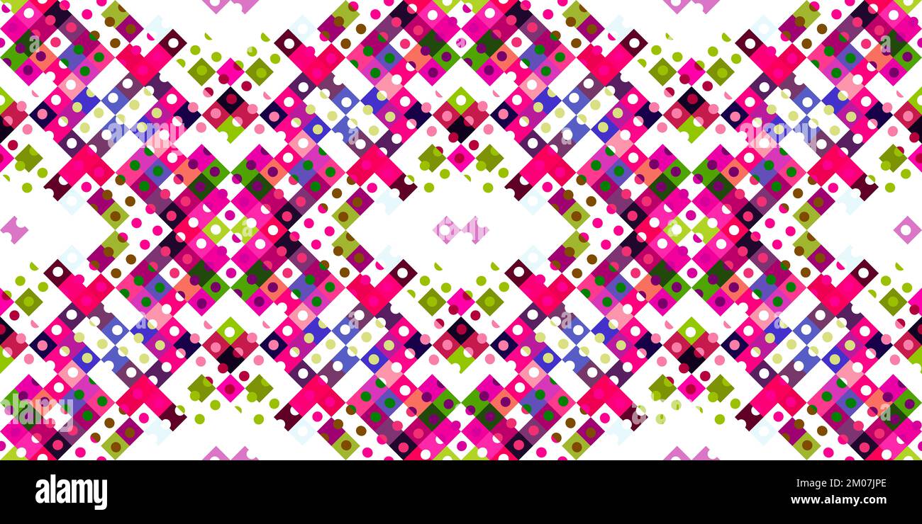 Whimsical geometric pixel pattern. Playful fun kaleidoscopic pink ...