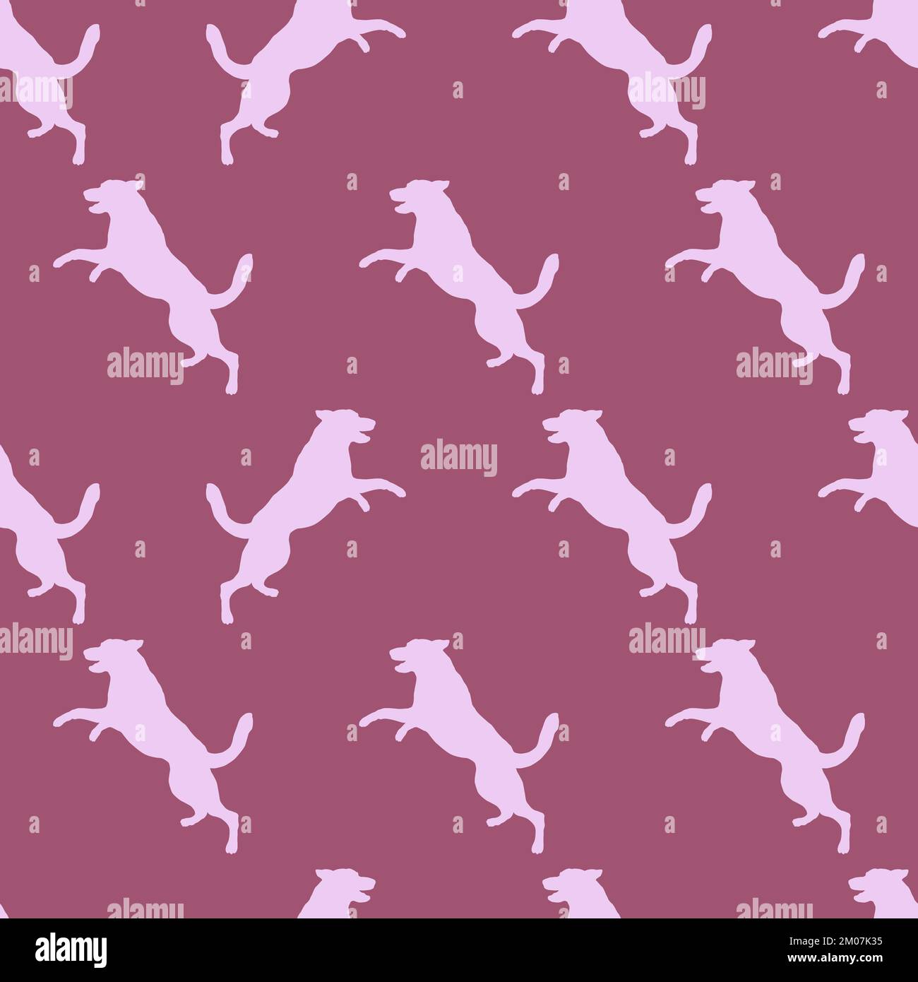Seamless pattern. Jumping east european shepherd puppy. Dog silhouette. Endless texture. Design for wallpaper, fabric, decor, template, surface design Stock Vector