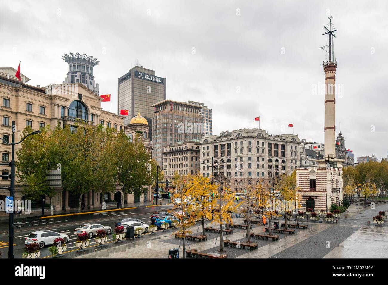 SHANGHAI, CHINA DECEMBER 5, 2022 Tourists enjoy a view on a terrace near the Bund during a
