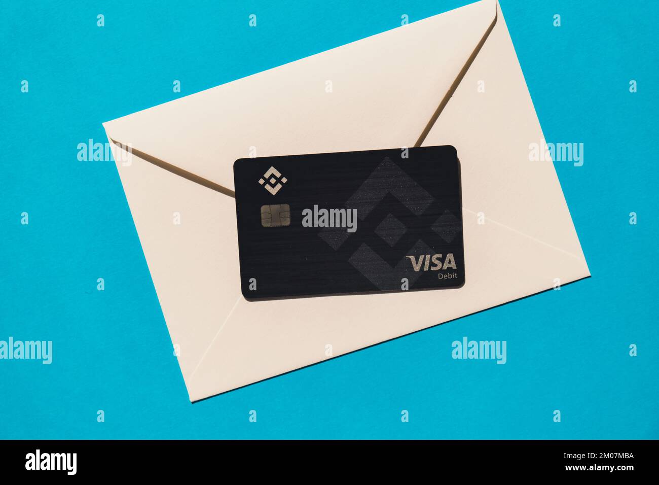 Gdansk Poland - 20 June 2022: Black Binance Coin Card. Visa debit card BNB,  Binance Exchange Cryptocurrency