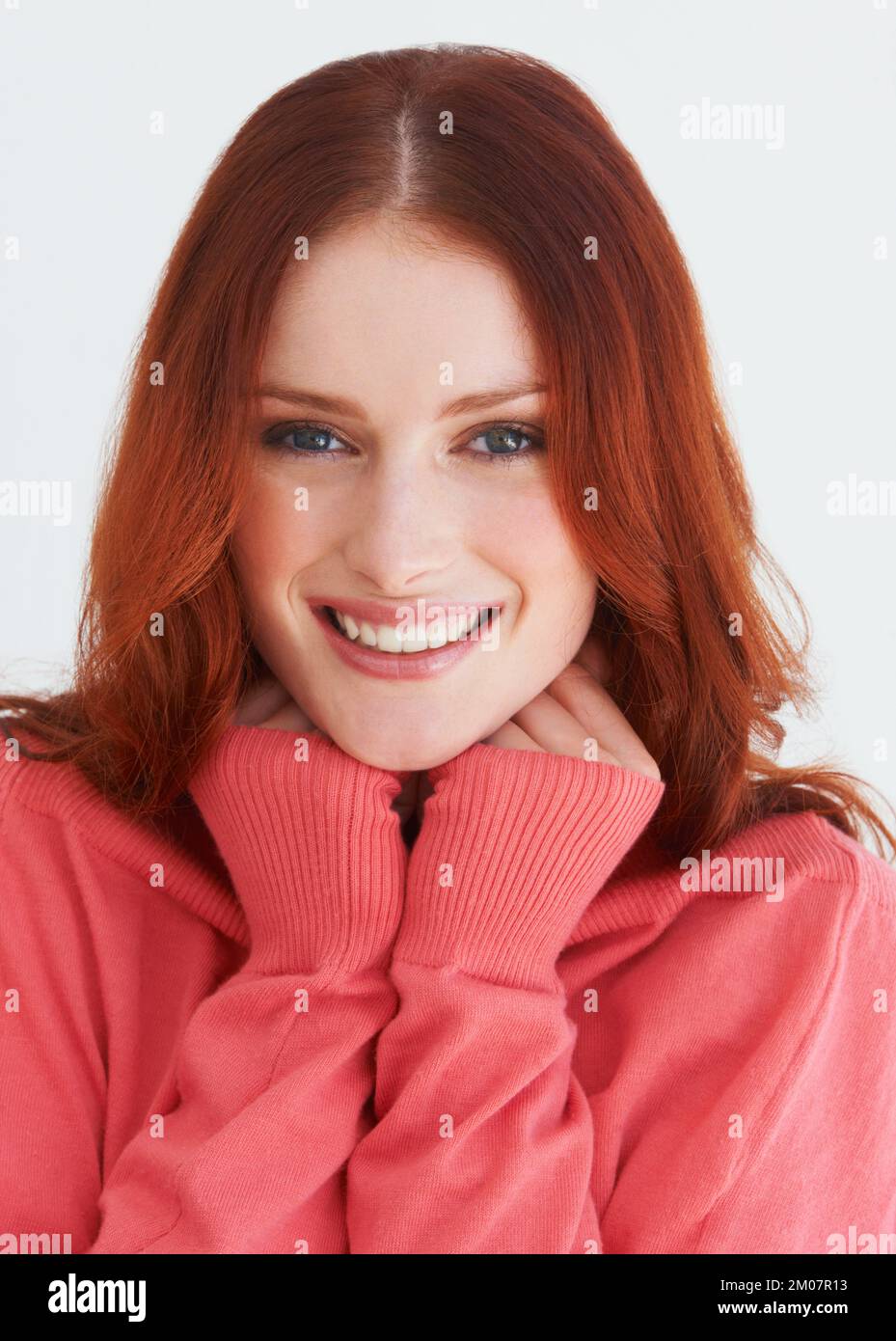 Im ready for a bright winter. Portrait of a young woman in a bright sweater. Stock Photo