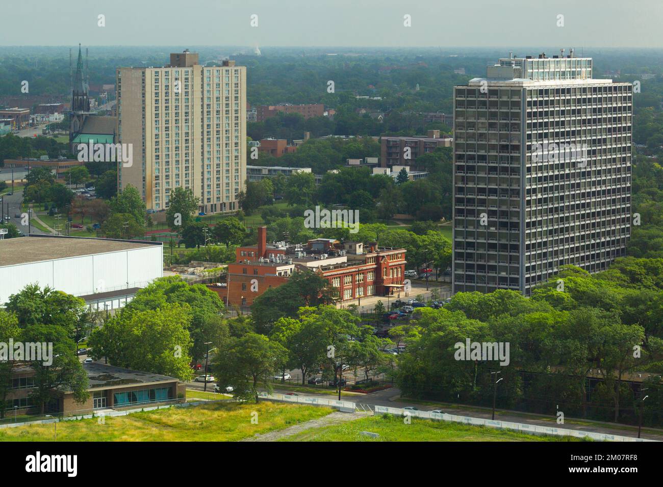 Looking along Rivard Street and Lafayette Plaisance Street towards