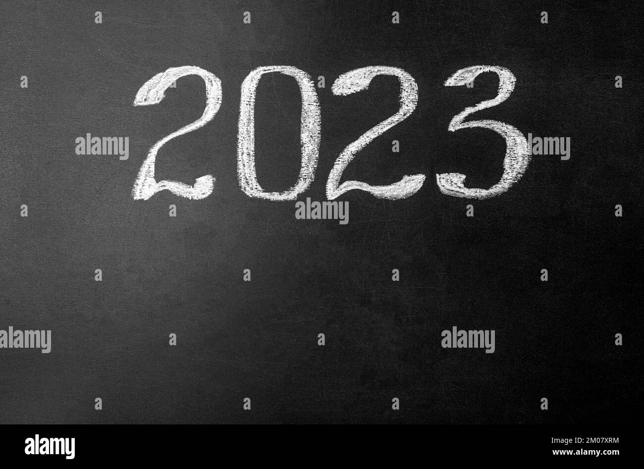 Numbers 2023 on black board. Stock Photo