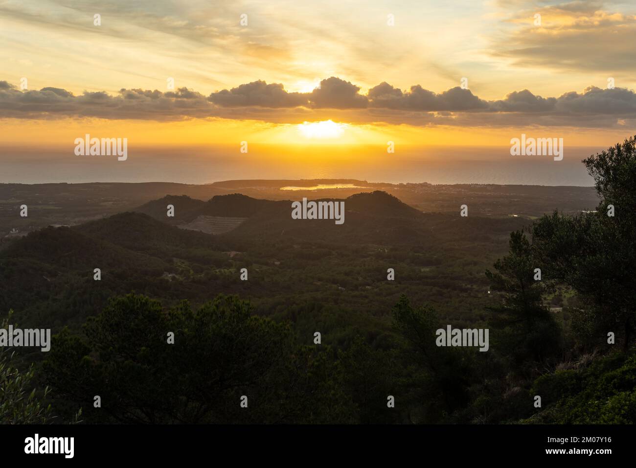 Sunrise with clouds in autumn, in the interior of the island of Mallorca, Spain. Sublime landscape Stock Photo