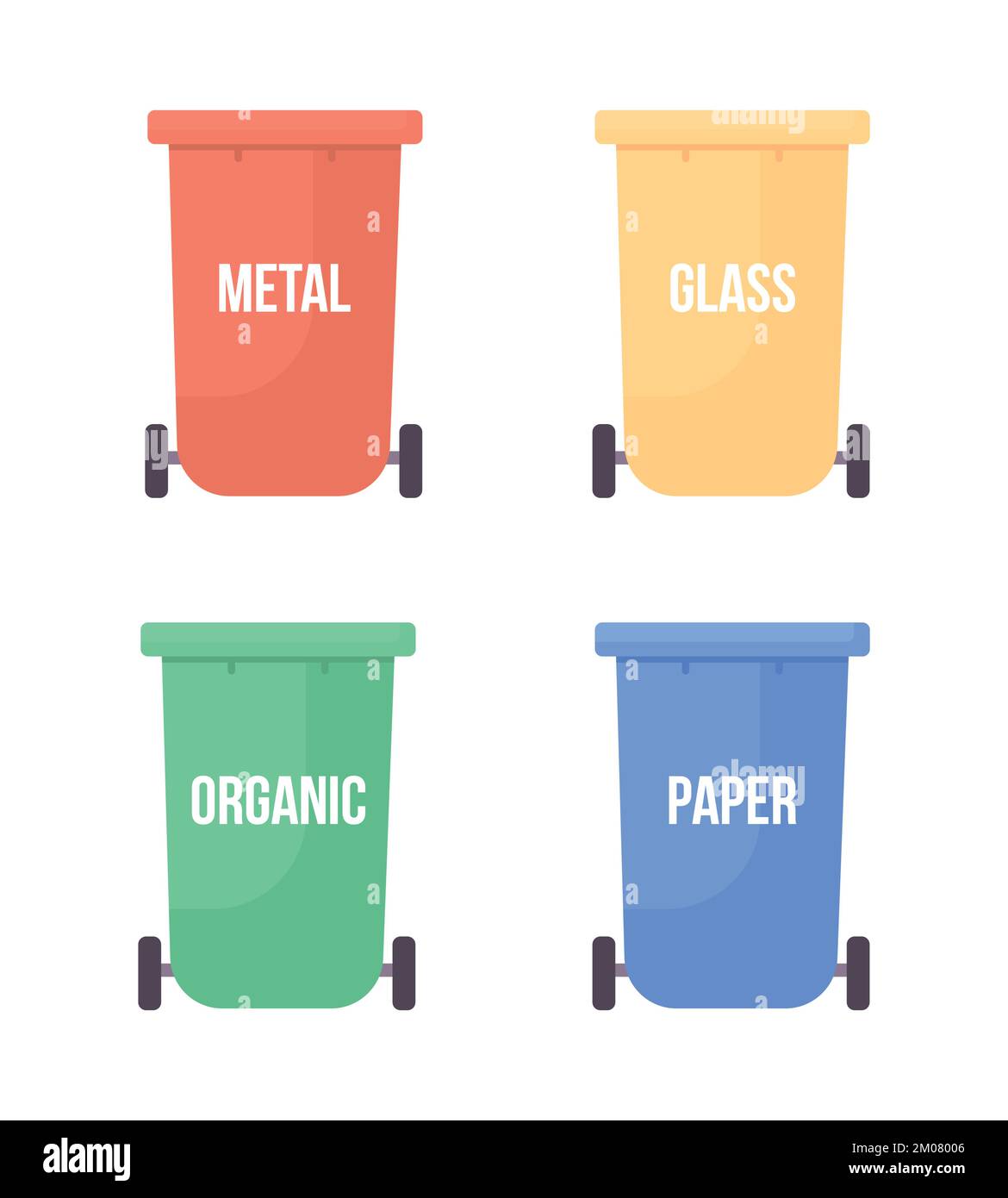 Recycling bins semi flat color vector objects set Stock Vector
