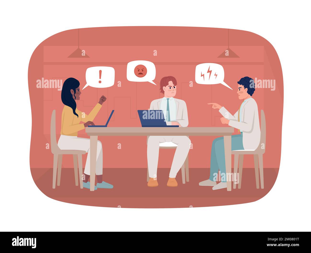 Conflict between coworkers 2D vector isolated illustration Stock Vector