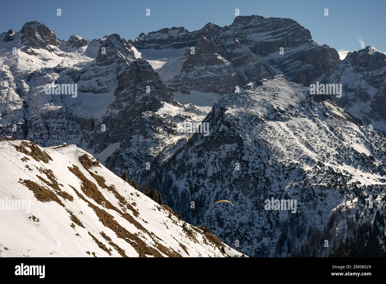 Pinzolo in winter sunny day. Val Rendena dolomites  Italian alps, Trentino Italy. Stock Photo