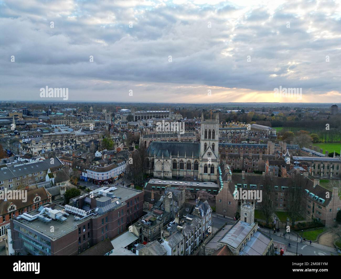 St John's College Chapel Cambridge UK drone aerial Stock Photo