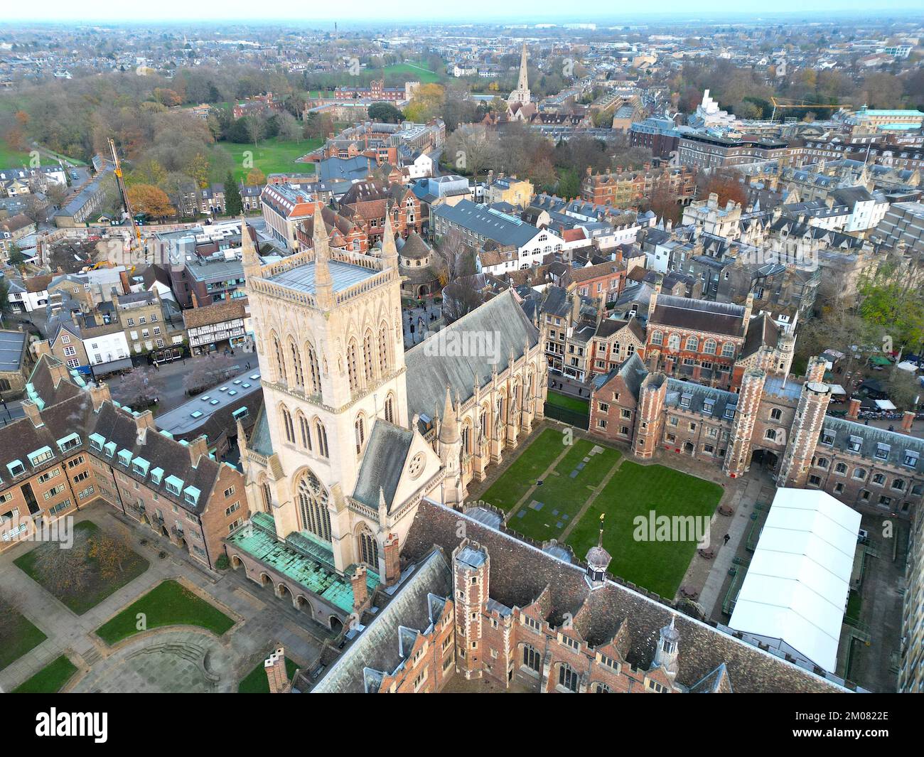 St John's College Chapel Cambridge England drone aerial Stock Photo