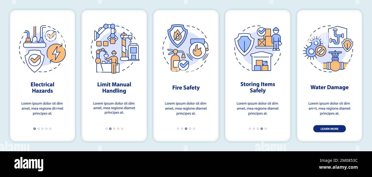 Ways to prevent common accidents onboarding mobile app screen Stock ...