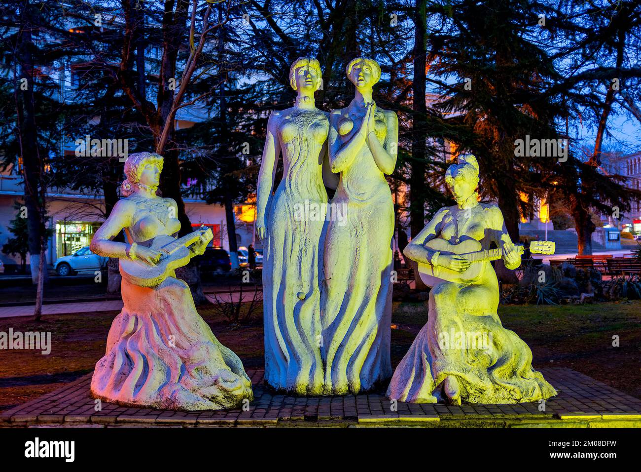 Statues of women singing and playing music , Kutaisi, Georgia Stock Photo