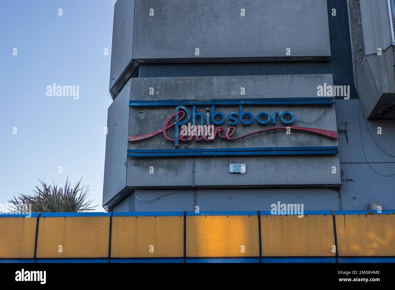 An outdoor view of commercial buildings in the town of Phibsborough