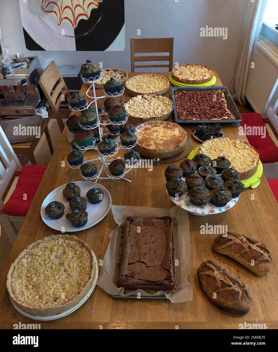 Cake buffet on a dining table, Lower Saxony, Germany, Europe Stock Photo