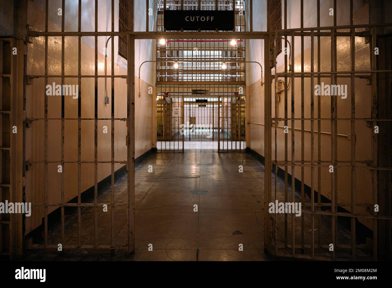 A corridor in Alcatraz prison cell in San Francisco in United States Stock Photo