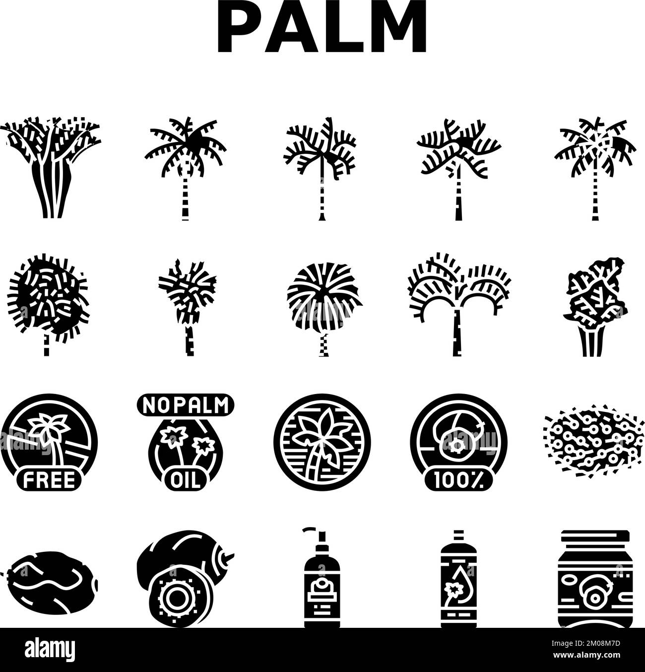 palm oil tree leaf plant icons set vector Stock Vector