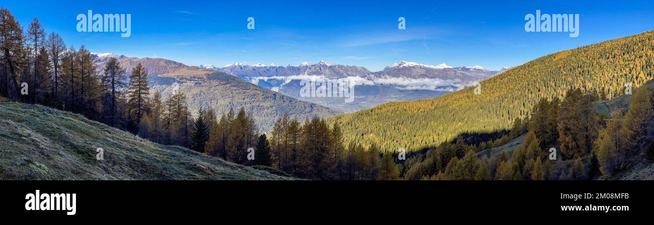 View over the Val d'Hérens and the Lower Valais, La Louère, Mase