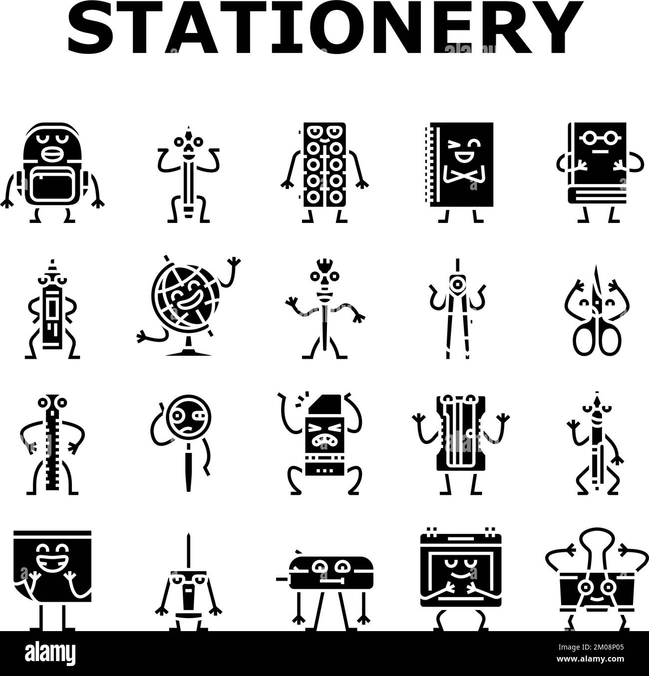 stationery character school icons set vector Stock Vector Image & Art ...