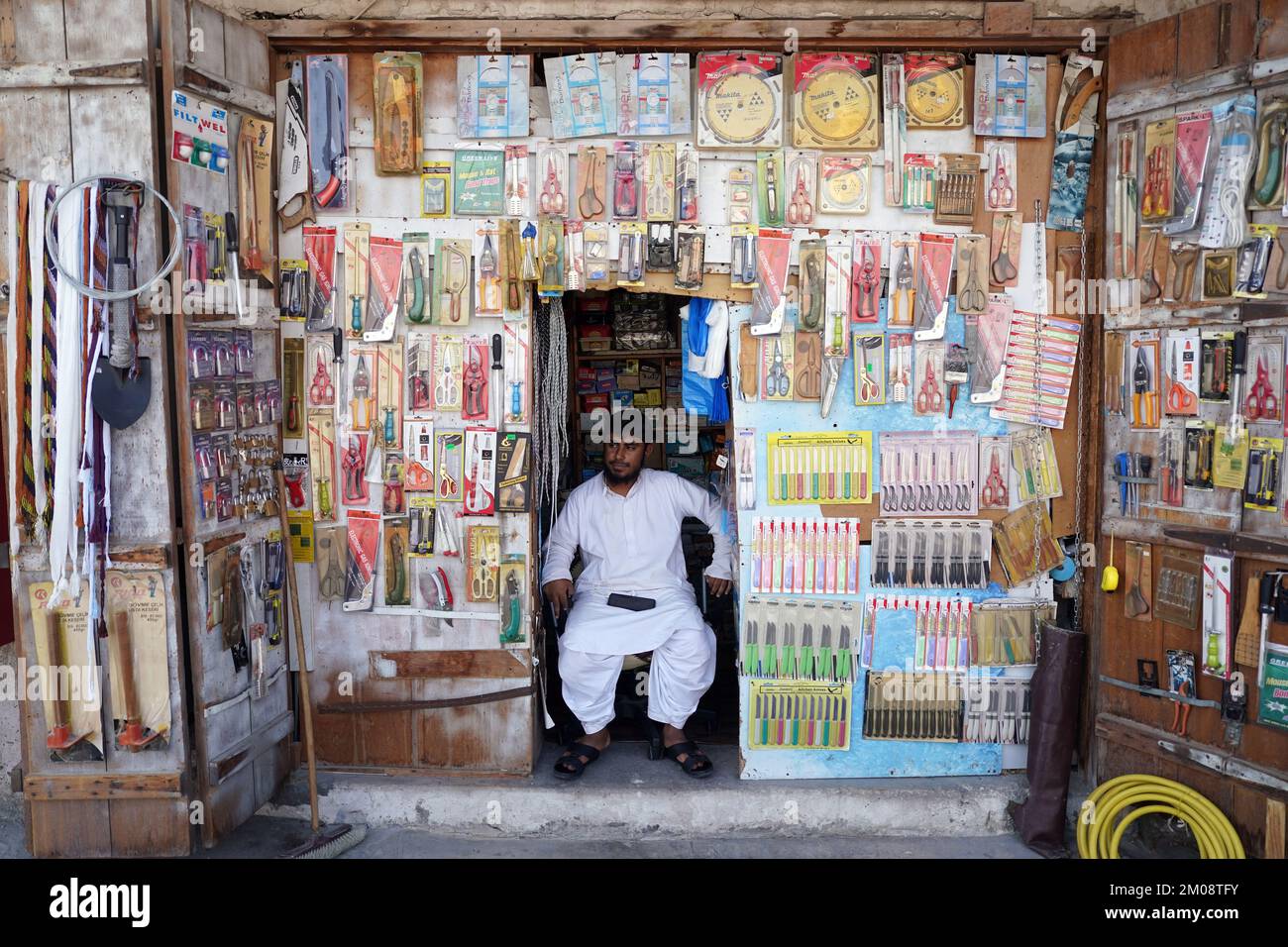 A store selling a variety of tools in the Souq Area of Doha. Picture date: Monday December 5, 2022. Stock Photo