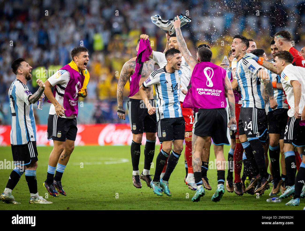 Doha, Qatar. 3rd Dec, 2022.   Final jubilation: Lionel Messi (Arg), Paulo Dybala (Arg), Enzo Fernandez (Arg) Argentina - Australia Argentinien - Austr Stock Photo