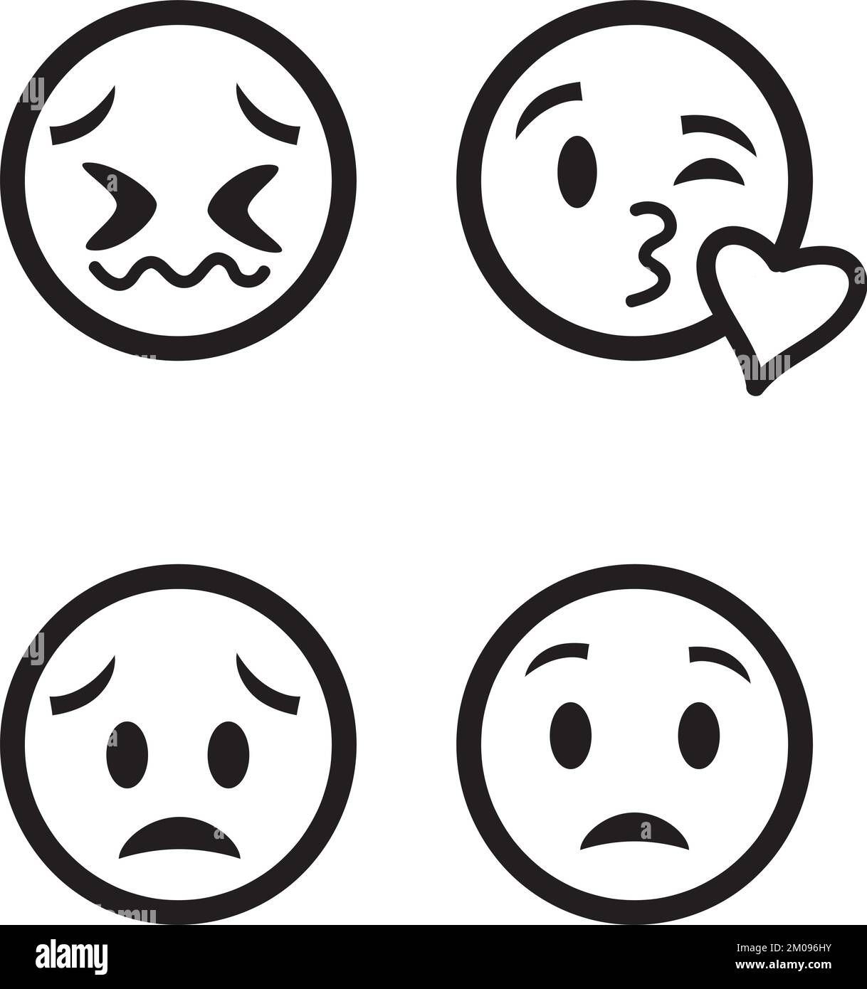 A black and white cute smiley emoticon faces set on a white background ...