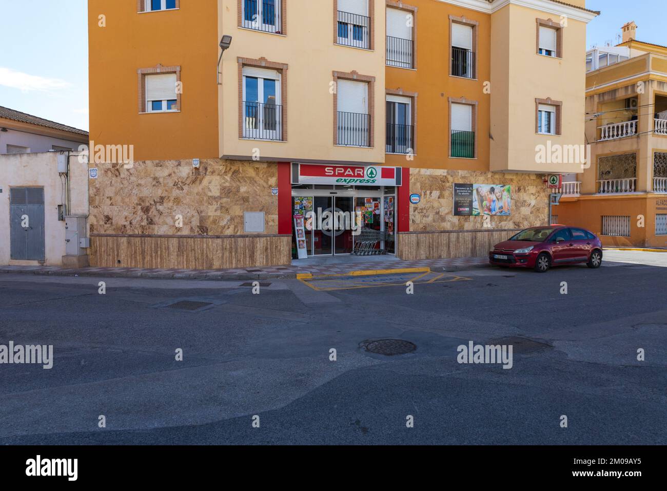 Spar Supermarket in Cantoria Town, Almanzora Valley, Almeria province, Andalusia, Spain Stock Photo