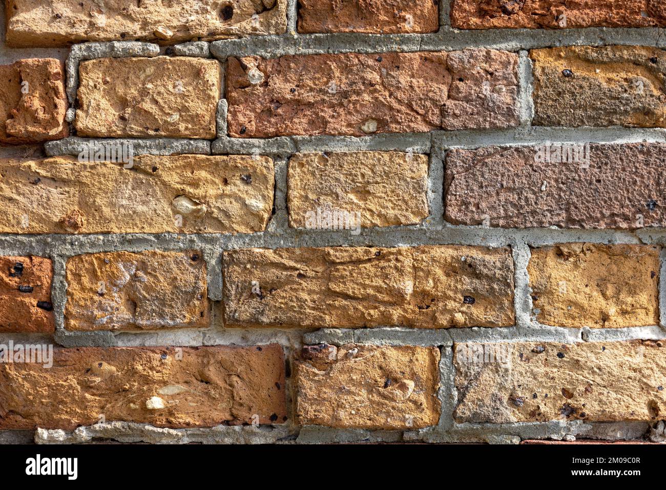 Old Red Bricks Close Up Creates A Pattern For A Textured Background Element. Antique House Bricks And Mortar Stock Photo