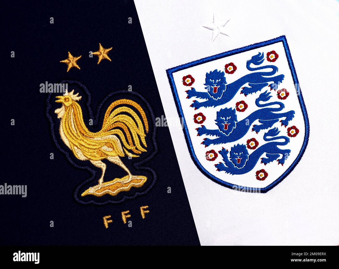 Close up of National Football team crest on home kit. FIFA World Cup Qatar 2022 Stock Photo