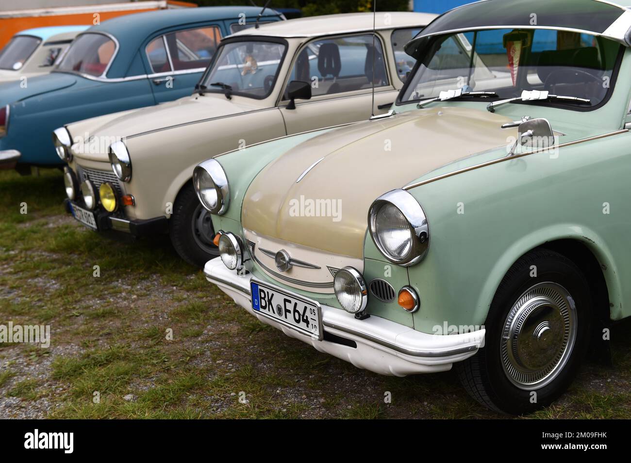 DDR vintage cars Trabant 601, P50 and Wolga GAZ-21 at a vintage car meeting in Benneckenstein in the Harz Mountains, Germany, Europe Stock Photo