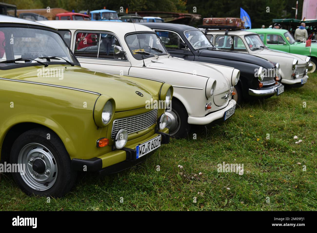 DDR vintage cars Trabant 601, P50, and Wartburg 312 at a vintage car meeting in Benneckenstein in the Harz Mountains, Germany, Europe Stock Photo
